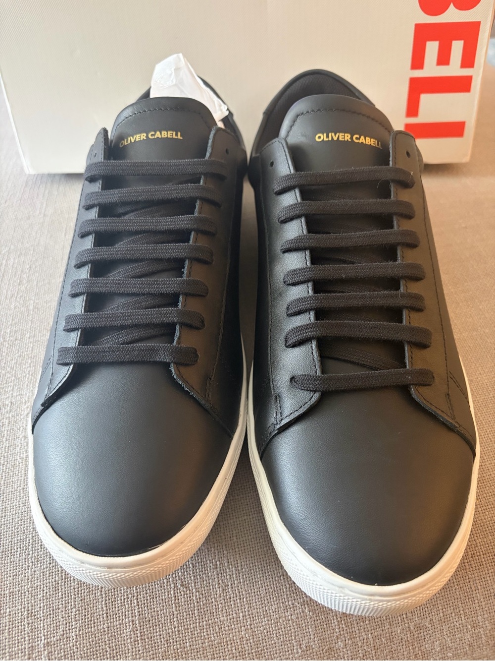 Oliver Cabell Black Leather Low-Top Sneakers with White Sole